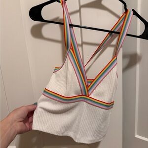 Forever 21 White Top with Rainbow Accents